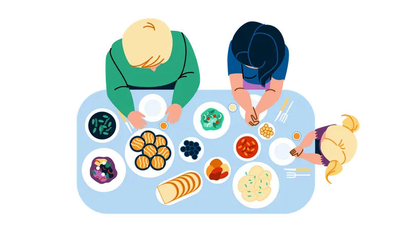 Family Dinner Vector Food Child Meal Man Mother Daughter Lunch Father Fun Parent Table Home Family Dinner Character People Flat Cartoon Illustration Illustration