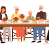 big family have dinner illustration