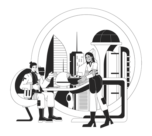 Family dinner futuristic lifestyle  Illustration