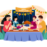 family dinner together illustration svg