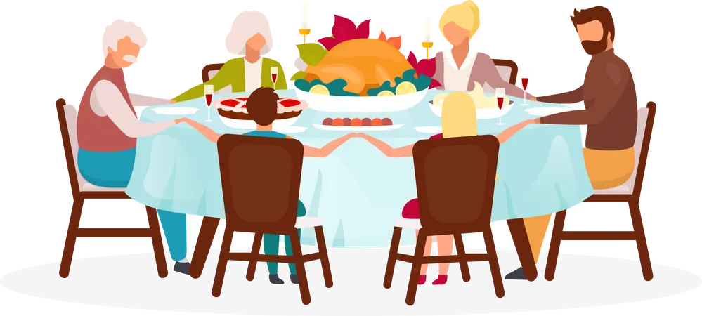 Family dinner with turkey  Illustration