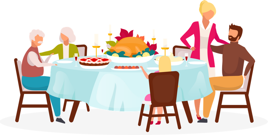 Family dinner with turkey  Illustration