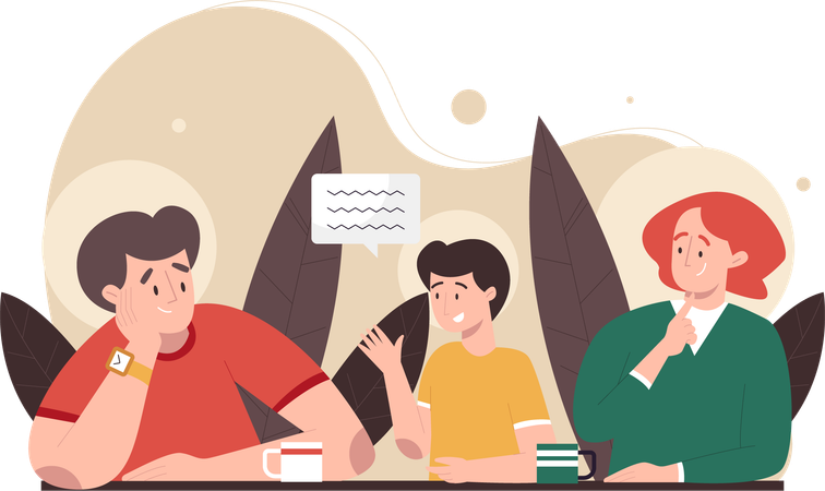 Family  discussing while eating  Illustration