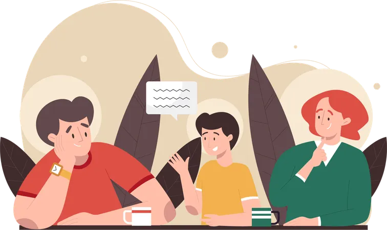 Family  discussing while eating  Illustration