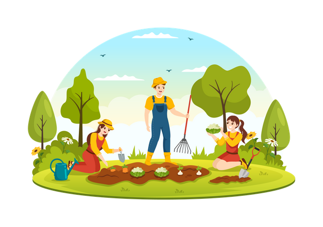 Family do farming activity Illustration