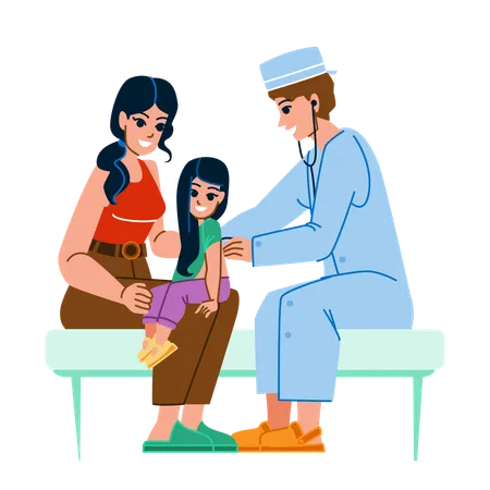 Family Doctor Vector Medicine Patient Care Hospital Child Clinic Medica Pediatrician Healthy Mother Visit Family Doctor Character People Flat Cartoon Illustration Illustration