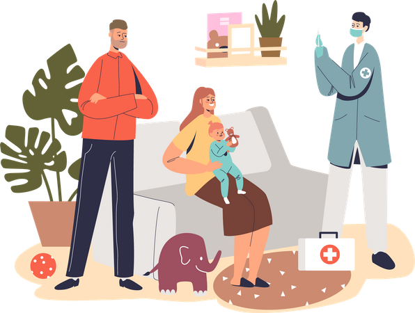 Family doctor visiting at home Illustration