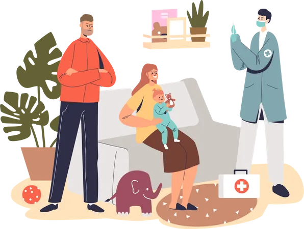 Family doctor visiting at home Illustration