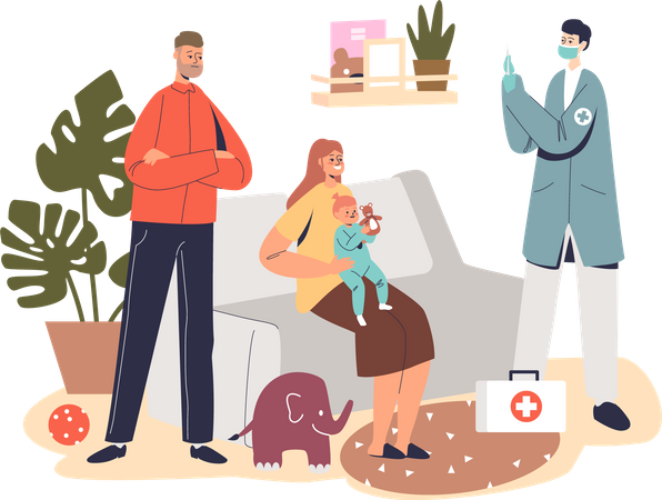 Family doctor visiting at home  Illustration