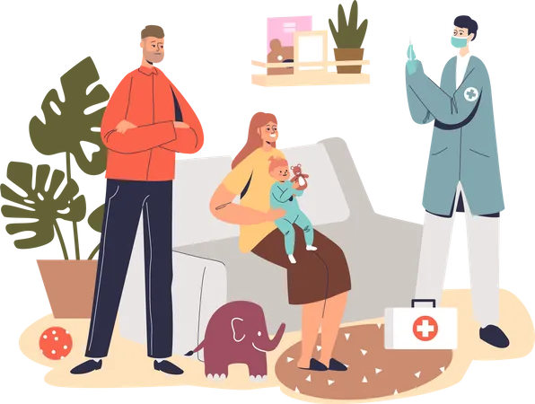 Family doctor visiting at home  Illustration