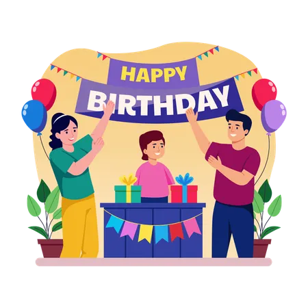 Family doing birthday celebration  Illustration