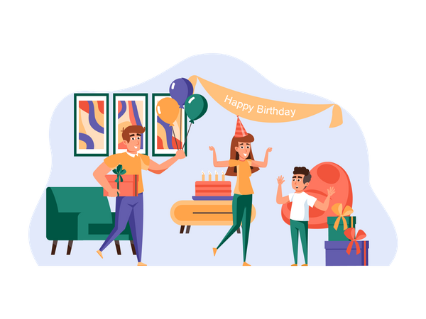 Family doing birthday celebration  Illustration