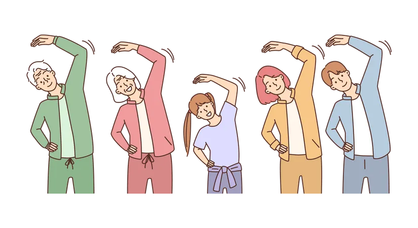 Family doing body stretching exercises Illustration