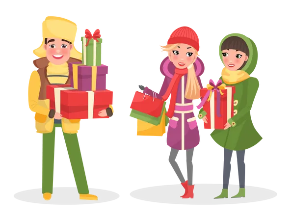 Family doing christmas shopping  Illustration