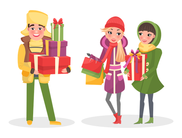 Family doing christmas shopping  Illustration