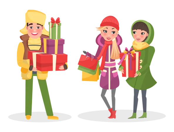 Family doing christmas shopping  Illustration