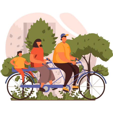 Family doing cycling in morning  Illustration