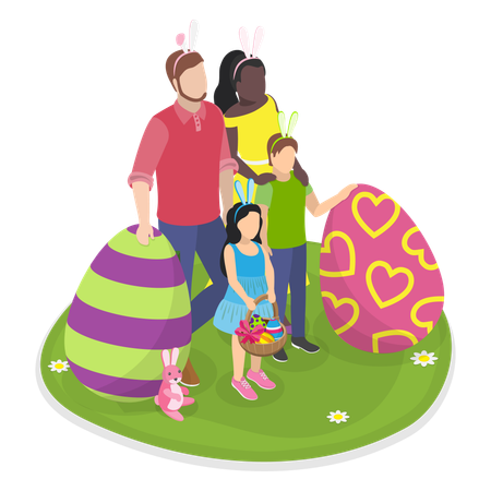 Family doing Easter Celebration  Illustration