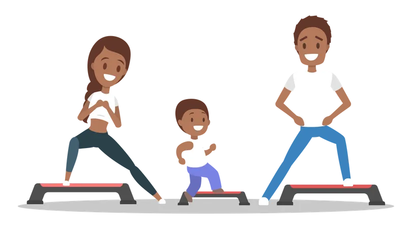 Family doing exercise  イラスト