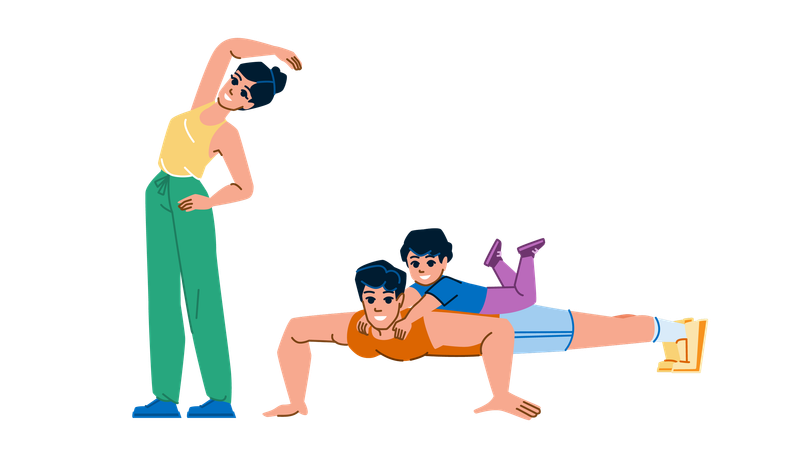 Family doing exercise together  Illustration