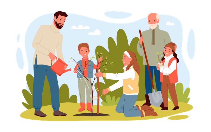 Family doing farming  Illustration