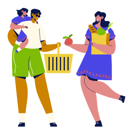 Family doing grocery shopping  Illustration
