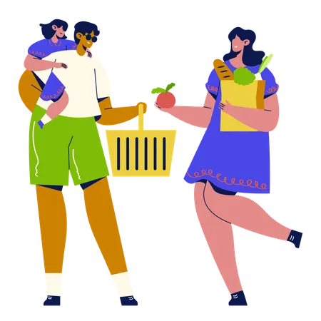 Family doing grocery shopping  Illustration