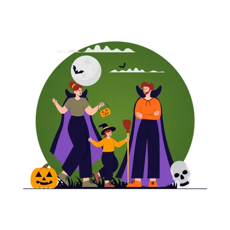 Family doing Halloween costume party Illustration