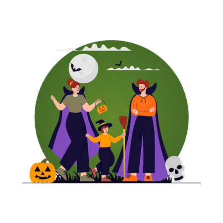 Family doing Halloween costume party  Illustration