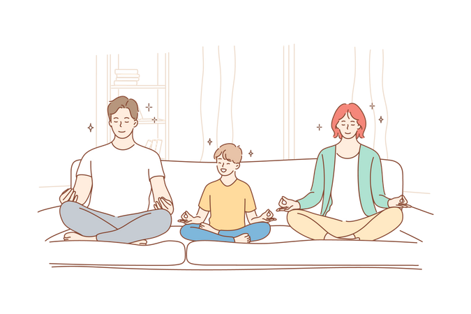 Family doing meditation  Illustration