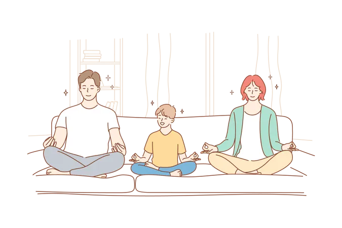 Family doing meditation  Illustration