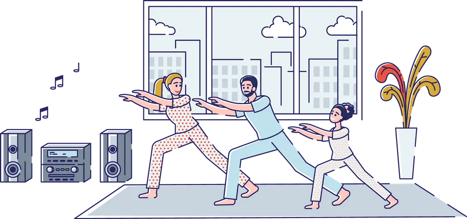 Family doing morning activity together Illustration