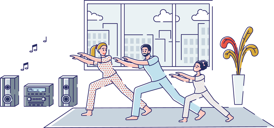 Family doing morning activity together  Illustration