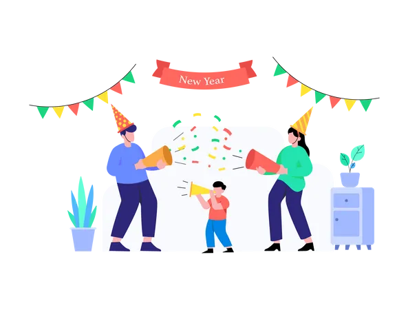 Family doing New Year Party  Illustration