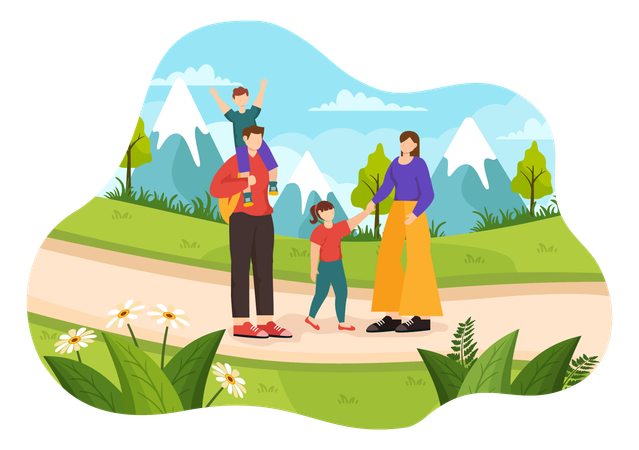 Family doing Outdoor Fun  Illustration