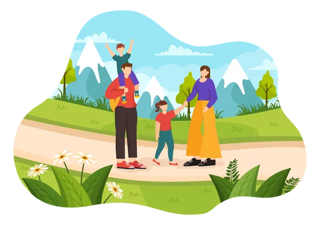 Family doing Outdoor Fun  Illustration