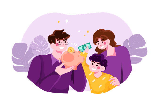 Family doing saving for future  Illustration