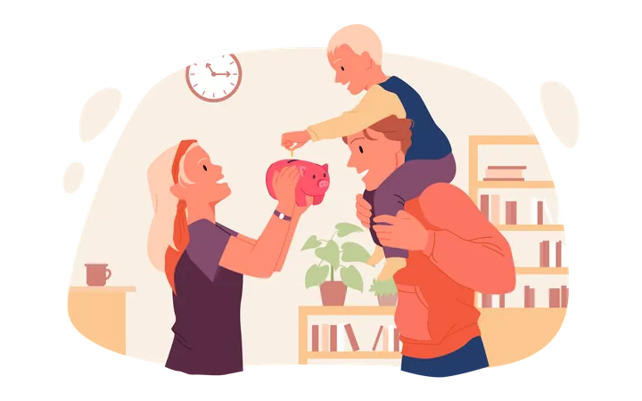 Family doing saving money  Illustration