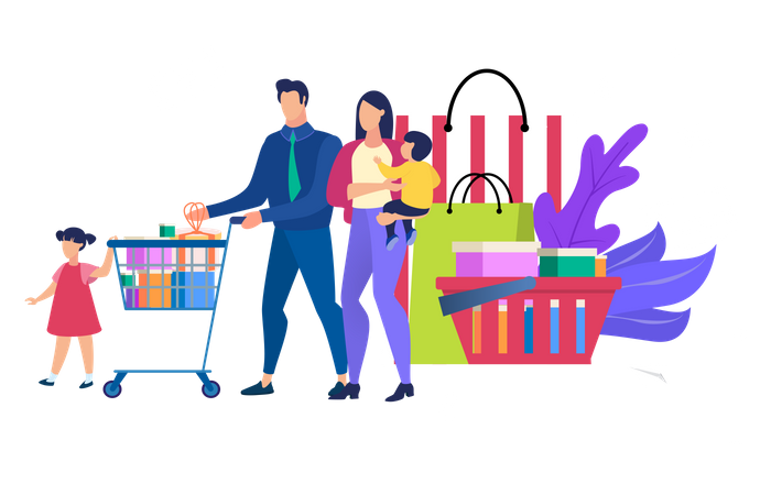 Family Doing Shopping  Illustration