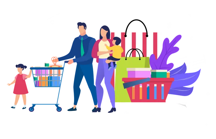 Family Doing Shopping  Illustration