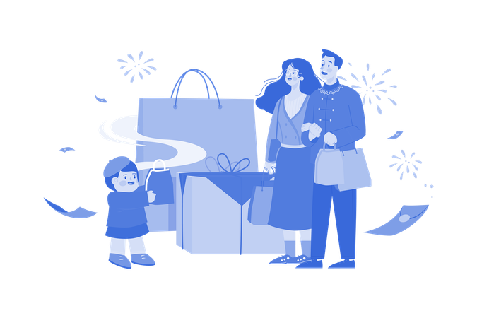 Family doing shopping on Chinese New Year  Illustration