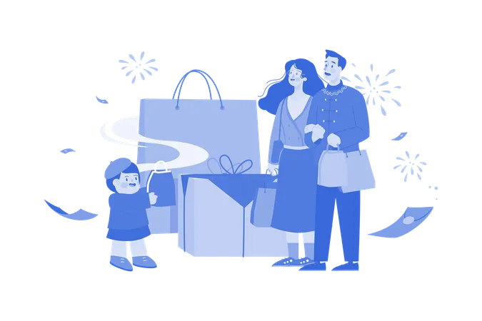 Family doing shopping on Chinese New Year  Illustration