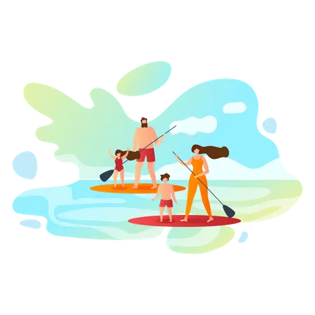 Family doing surfing Illustration