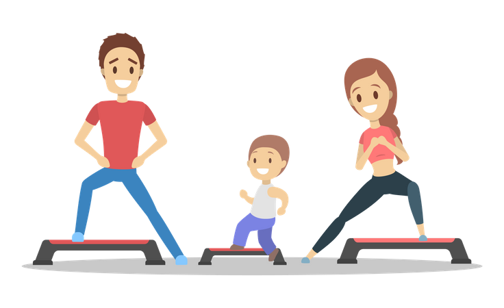 Family doing workout  イラスト