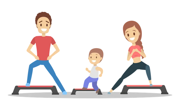 Family doing workout  イラスト