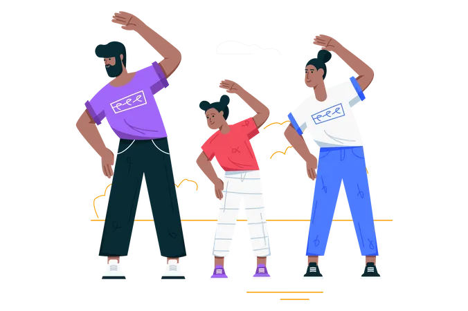 Family doing workout at home  Illustration