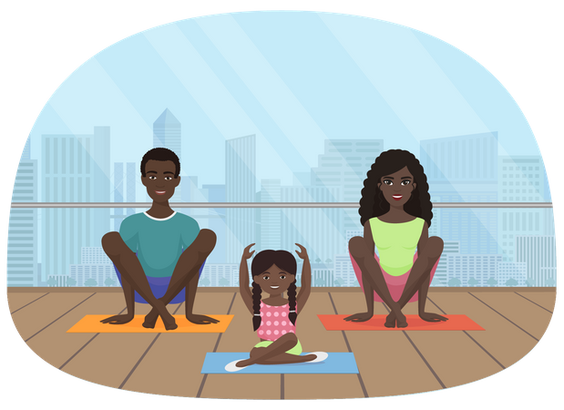 Family Doing Yoga  Illustration