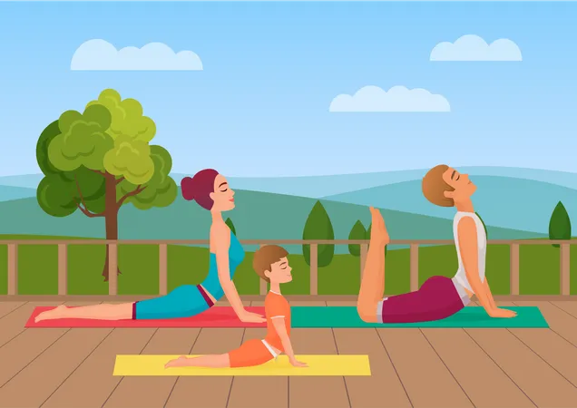 Family Doing Yoga  Illustration