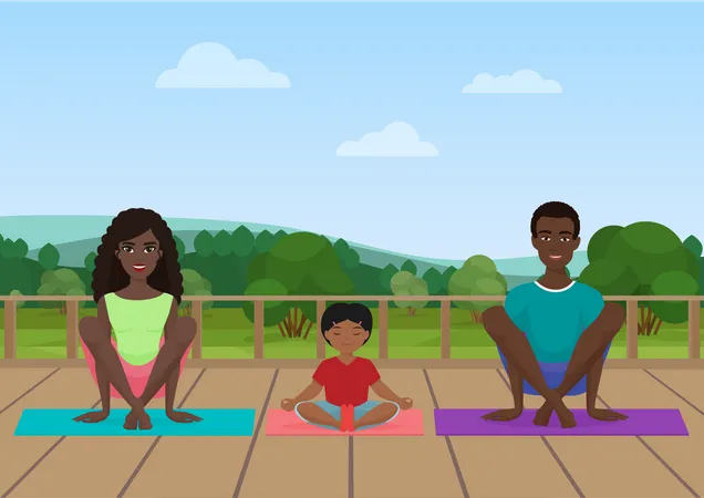 Family Doing Yoga  Illustration