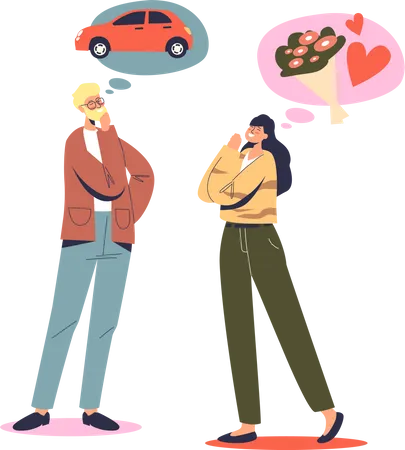 Family dreaming of buying a car Illustration